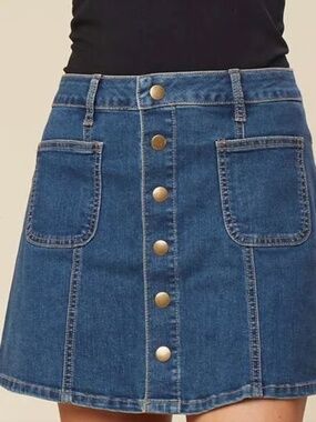 Altar’d State Button Front Denim Mini Skirt XS